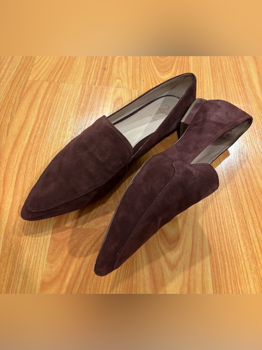 27 Edit Red Burgundy Suede Slip On Almond Point Toe Hannah Loafer Flats Size 9.5 - Picture 3 of 9